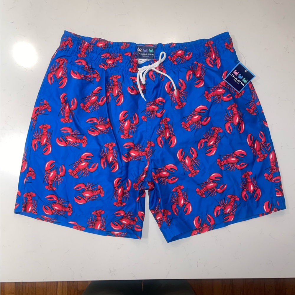 NWT Charleston Threads 2XL Blue Swim Trunks shorts Red Crabs old Money Big
